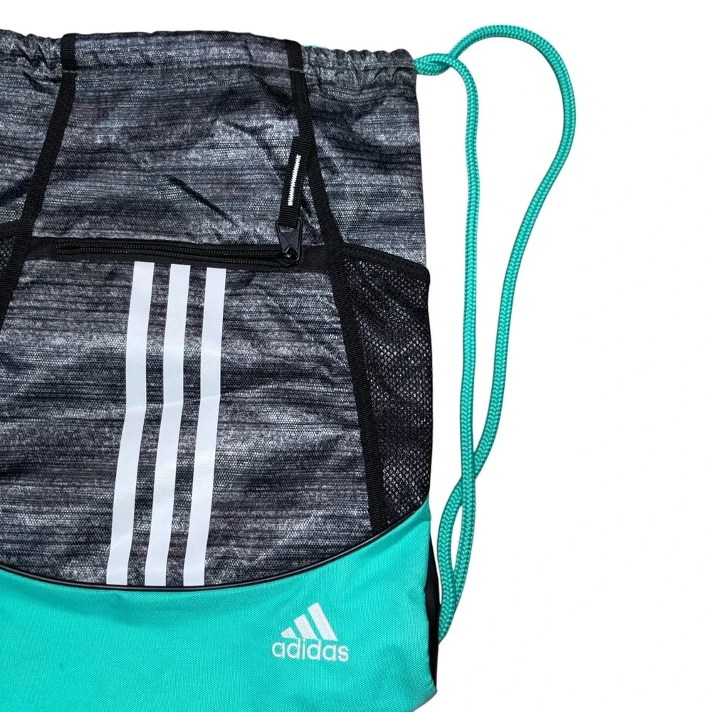 Adidas Drawstring Bag with Pockets Gray and Teal - Picture 6 of 9